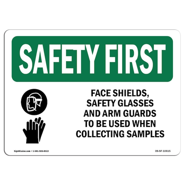 OSHA Sign, Face Shields Glasses W/ Symbol, 10in X 7in Aluminum, 10" W, 7" H, Landscape